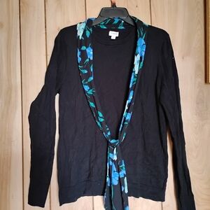 J. Crew Black Sweater with Blue Floral Accent